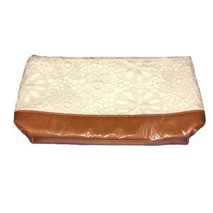 Makeup bag New white lace and brown cosmetics pouch travel NIP
